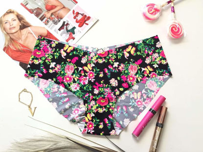 Imagen de Victoria's Secret Panty No-Show Hipster Negro Con Flores y Mariposas L